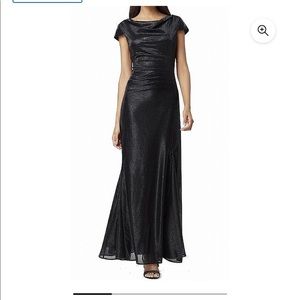 Tahari Long Cap sleeve Cowl Neck Metallic Gown